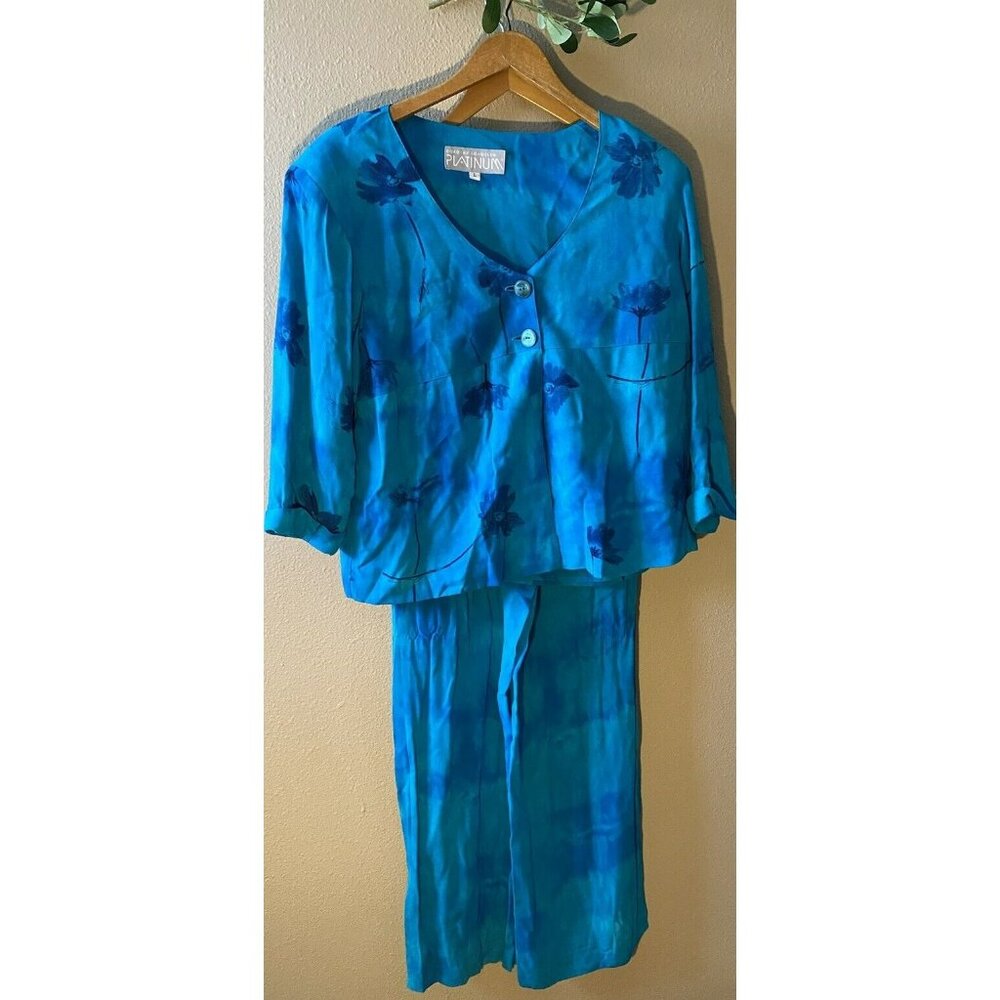 Platinum Dorothy Schoelen 2-Piece Set Hot Tropicals Blouse Pants Large NWT $168